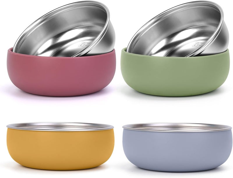 ShineMe Stainless Steel Bowls for Kids, 4 pack Toddler Bowls with Removable Colorful Silicone Sleeve, Unbreakable Baby Bowls for Soup, Cereal, Yogurt, Snacks... - Image 1